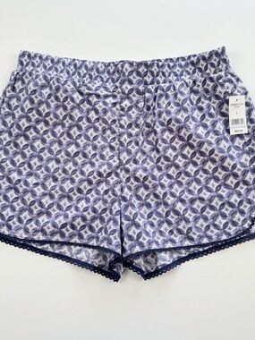 dip Lavender and White Geometric Lace-Trim Pajama Shorts